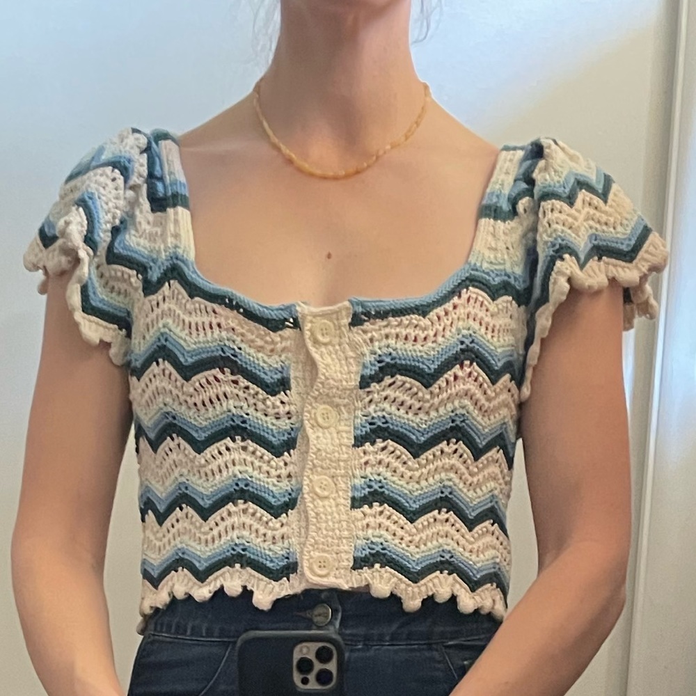 Crochet Knit Button-Up Shirt
